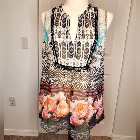 Valerie Steven's Mixed Print Chiffon dressy top - Picture 1 of 6